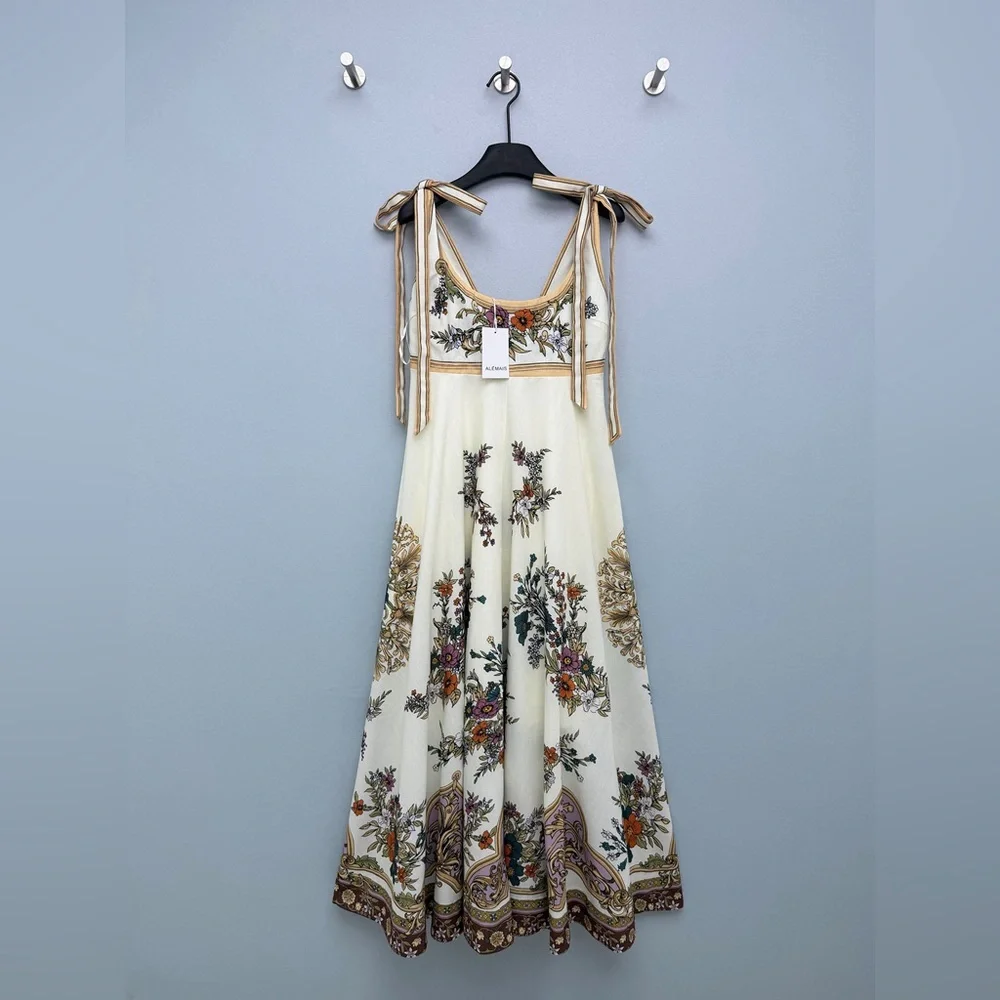 Alemais Vintage Floral Baroque Print Tie Shoulder Midi Dress - Picture 1 of 9
